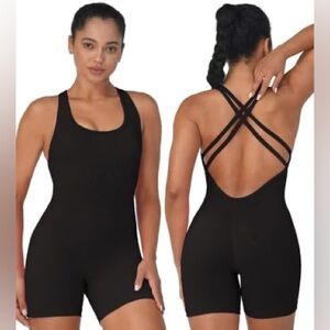 Sunzel Brown Backless Romper Scrunch Butt Shorts Jumpsuit Unitard Bodysuit